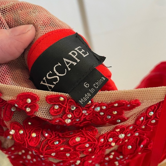 Red dress long Elegant Red Strapless Evening Gown size 6 womens beads lace - Picture 9 of 16